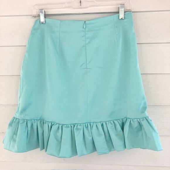 Naked Wardrobe NEW The Statement Pastel Turquoise Satin Ruffle Mini Skirt - Picture 3 of 4